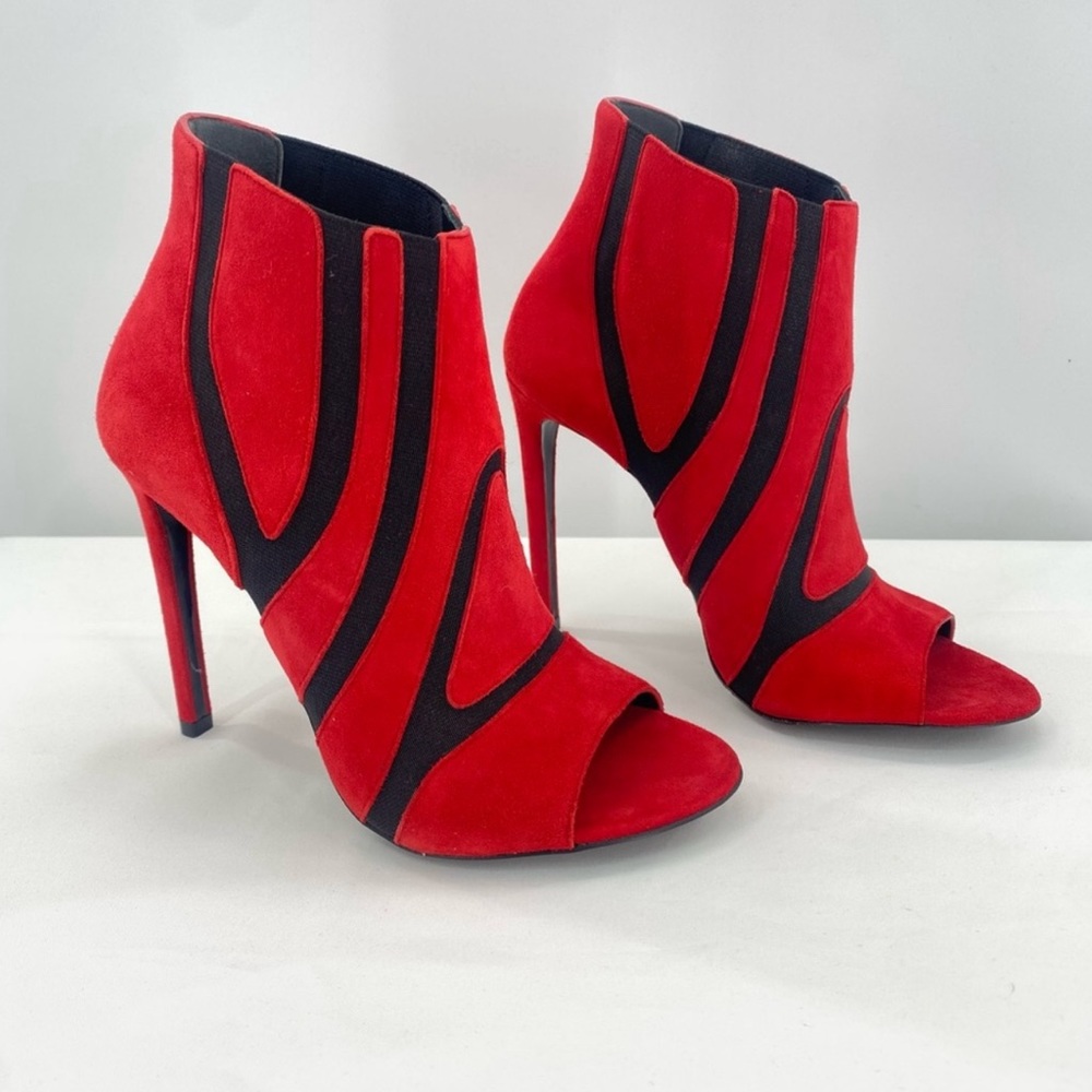 BALENCIAGA Suede Peep Toe Stengel Ankle Booties